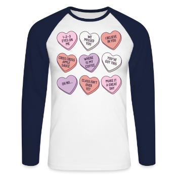 Unterrichten Sie Konversation Herzen Schule Retro Valentinstag - Unisex Baseballshirt langarm - Weiß/Navy - Vorne - Nik (191cm)