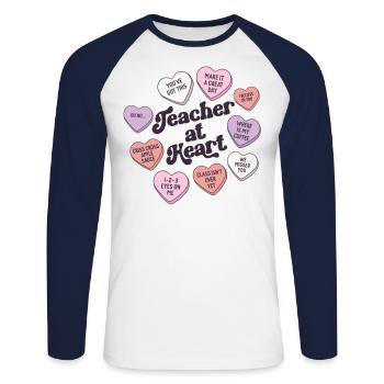Lehrer im Herzen Retro Valentinstag Schule - Unisex Baseballshirt langarm - Weiß/Navy - Vorne - Nik (191cm)