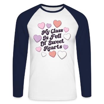 Lehrer Valentinstag Meine Klasse ist voller Süßes - Unisex Baseballshirt langarm - Weiß/Navy - Vorne - Nik (191cm)