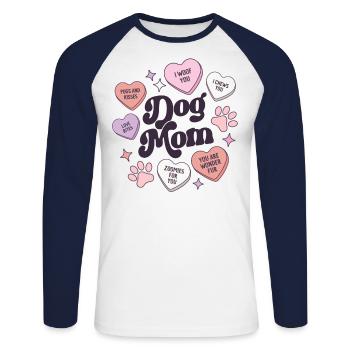 Dog Mom Valentines Day Candy Hearts Galentines - Unisex Long Sleeve Baseball T-Shirt - white/navy - Front - Nik (191cm)