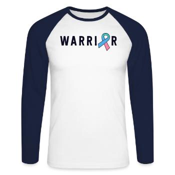 Thyroid Cancer Warrior Men Pink Blue Teal Ribbon - Unisex Long Sleeve Baseball T-Shirt - white/navy - Front - Nik (191cm)