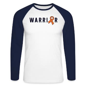 Leukemia Warrior Lymphoma Cancer Orange Ribbon - Unisex Long Sleeve Baseball T-Shirt - white/navy - Front - Nik (191cm)