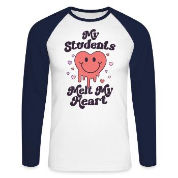 Retro Valentinstag Lehrer Meine Schüler schmelzen meine - Unisex Baseballshirt langarm - Weiß/Navy - Vorne - Nik (191cm)