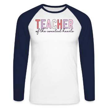 Professeur de la Saint-Valentin des cœurs les plus doux - T-shirt baseball manches longues Homme - blanc/marine - Devant - Nik (191cm)