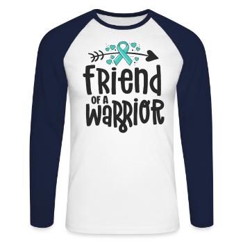 Friend Of A Warrior Support Team Ovarian Cancer - Unisex Long Sleeve Baseball T-Shirt - white/navy - Front - Nik (191cm)