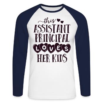 Assistant Principal Loves Her Kids School - Unisex Long Sleeve Baseball T-Shirt - white/navy - Front - Nik (191cm)