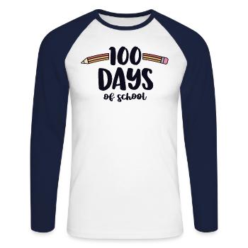100 Tage Schulbleistift Schullehrer 100. - Unisex Baseballshirt langarm - Weiß/Navy - Vorne - Nik (191cm)