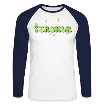 Un professeur chanceux St Patricks Day School - T-shirt baseball manches longues Homme - blanc/marine - Devant - Nik (191cm)