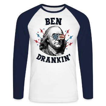 Benjamin Franklin 4. Juli Herren Amerikanische Flagge - Unisex Baseballshirt langarm - Weiß/Navy - Vorne - Nik (191cm)