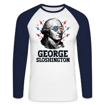 George Sloshington 4th Of July Men American Flag - Unisex Long Sleeve Baseball T-Shirt - white/navy - Front - Nik (191cm)