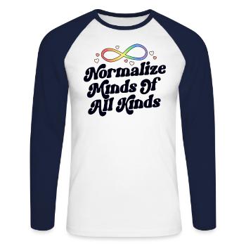 Normaliser les esprits de toutes sortes de femmes en santé mentale - T-shirt baseball manches longues Homme - blanc/marine - Devant - Nik (191cm)