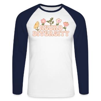 Chemise de neurodiversité Autisme Sensibilisation au TDAH accélérée - T-shirt baseball manches longues Homme - blanc/marine - Devant - Nik (191cm)