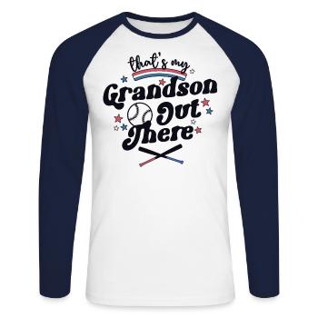 C’est mon petit-fils là-bas chemise rétro baseball - T-shirt baseball manches longues Homme - blanc/marine - Devant - Nik (191cm)