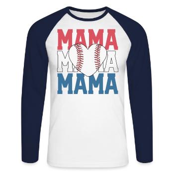 Baseball Mama Shirt Vintage Retro American - Unisex Long Sleeve Baseball T-Shirt - white/navy - Front - Nik (191cm)