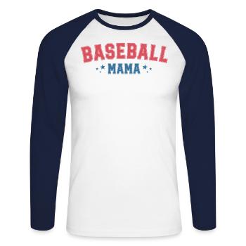 Retro Baseball Mama Chemise Vintage Américain Mignon - T-shirt baseball manches longues Homme - blanc/marine - Devant - Nik (191cm)