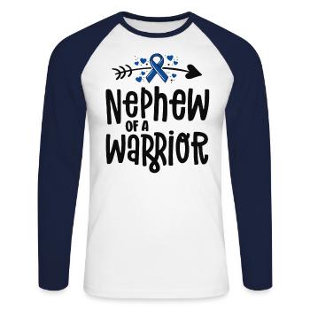 Neffe eines Krieger-Support-Teams Darmkrebs - Unisex Baseballshirt langarm - Weiß/Navy - Vorne - Nik (191cm)