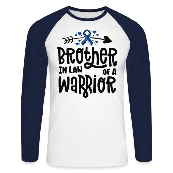 Schwager einer Kriegerfamilie Dickdarmkrebs - Unisex Baseballshirt langarm - Weiß/Navy - Vorne - Nik (191cm)