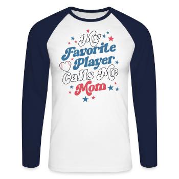 Baseball Mama Mutter Retro Mein Lieblingsspieler - Unisex Baseballshirt langarm - Weiß/Navy - Vorne - Nik (191cm)