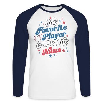 Baseball Nana Retro Grand-mère Ma joueuse préférée - T-shirt baseball manches longues Homme - blanc/marine - Devant - Nik (191cm)