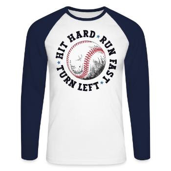 Drôle de chemise de baseball Maman Papa a frappé dur Courir vite - T-shirt baseball manches longues Homme - blanc/marine - Devant - Nik (191cm)