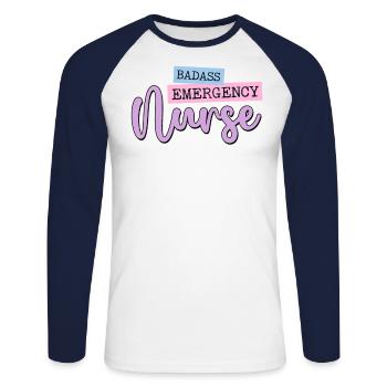 Badass Infirmière d’urgence Trauma Queen ER Emergency - T-shirt baseball manches longues Homme - blanc/marine - Devant - Nik (191cm)