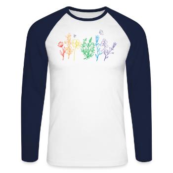 Pride Wildflowers Chemise Botanical Rainbow LGBT - T-shirt baseball manches longues Homme - blanc/marine - Devant - Nik (191cm)