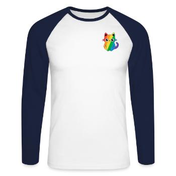 Pocket Pride Cat LGBT Rainbow Flag Kawaii Subtil - T-shirt baseball manches longues Homme - blanc/marine - Devant - Nik (191cm)