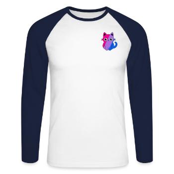 Subtil Bi Pride Kawaii Cat Minimaliste Bisexuel - T-shirt baseball manches longues Homme - blanc/marine - Devant - Nik (191cm)