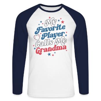 Mon joueur préféré m’appelle grand-mère rétro - T-shirt baseball manches longues Homme - blanc/marine - Devant - Nik (191cm)