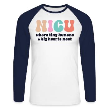 NICU Nurse Retro Neonatal Intensive Care ICU Tiny - Unisex Long Sleeve Baseball T-Shirt - white/navy - Front - Nik (191cm)