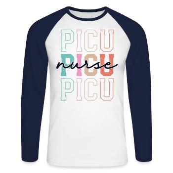 Infirmière de l’USIP Rainbow Retro Soins intensifs pédiatriques - T-shirt baseball manches longues Homme - blanc/marine - Devant - Nik (191cm)