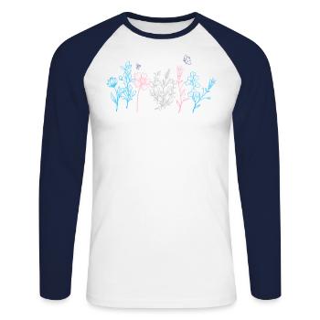 Transgender Wildflower Pride Month LGBT Subtle - Unisex Long Sleeve Baseball T-Shirt - white/navy - Front - Nik (191cm)