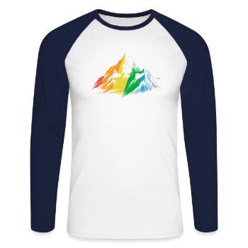 Subtle Pride Month Rainbow Mountain Hiking - Unisex Long Sleeve Baseball T-Shirt - white/navy - Front - Nik (191cm)