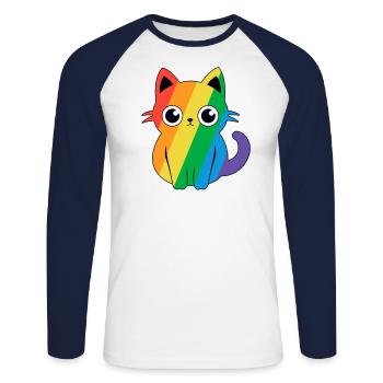 Pride Cat Gay Kawaii Anime LGBT Regenbogen Flagge - Unisex Baseballshirt langarm - Weiß/Navy - Vorne - Nik (191cm)