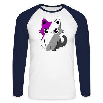 Niedliche Ace Cat Asexual Pride Month Niedliche Kawaii LGBT - Unisex Baseballshirt langarm - Weiß/Navy - Vorne - Nik (191cm)