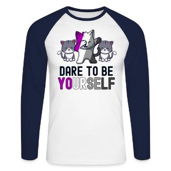 Trauen Sie sich, Sie selbst zu sein Katze Asexueller Stolz Niedlich Kawaii - Unisex Baseballshirt langarm - Weiß/Navy - Vorne - Nik (191cm)