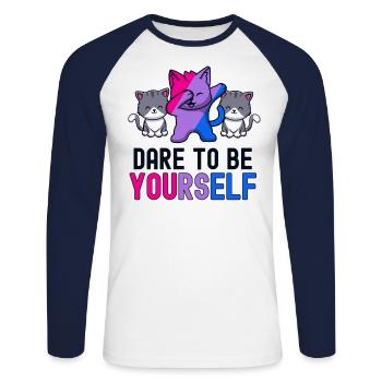 Osez être vous-même Mignon Bisexuel Bi Pride Mois - T-shirt baseball manches longues Homme - blanc/marine - Devant - Nik (191cm)
