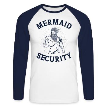 Sécurité Mermaid Merdad Papa De La Sirène - T-shirt baseball manches longues Homme - blanc/marine - Devant - Nik (191cm)