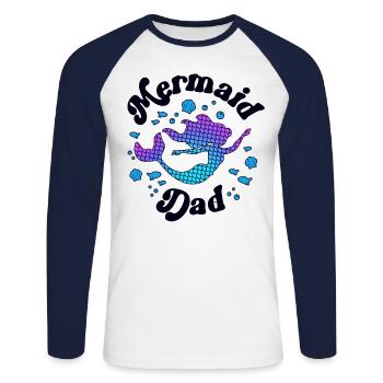 Sirène Papa Père Matching Famille Sirène - T-shirt baseball manches longues Homme - blanc/marine - Devant - Nik (191cm)