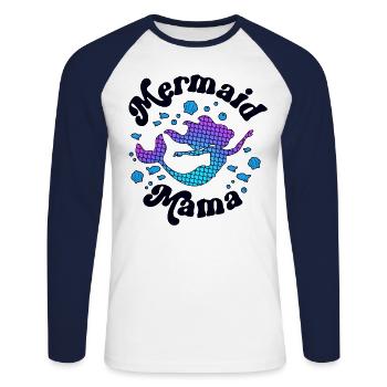 Mermaid Mama Themed Party Mom of the Mermaid - Unisex Long Sleeve Baseball T-Shirt - white/navy - Front - Nik (191cm)