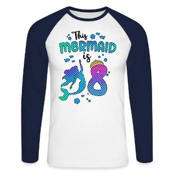 Cette sirène est 8 ans Sirène 8ème fille - T-shirt baseball manches longues Homme - blanc/marine - Devant - Nik (191cm)
