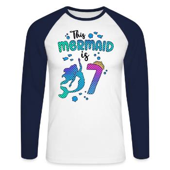 Cette sirène est 7 ans Sirène 7ème - T-shirt baseball manches longues Homme - blanc/marine - Devant - Nik (191cm)