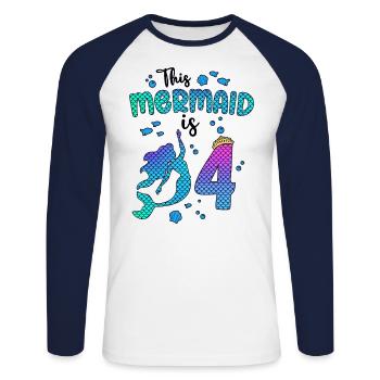 Cette sirène est 4 ans Sirène Fille 4ème - T-shirt baseball manches longues Homme - blanc/marine - Devant - Nik (191cm)