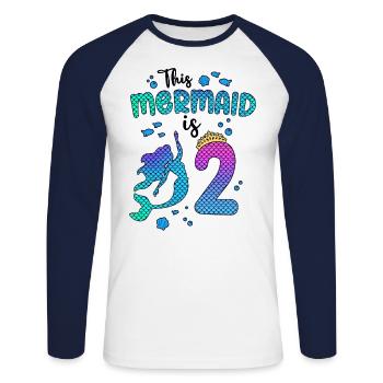 Cette sirène est 2 ans sirène fille 3ème - T-shirt baseball manches longues Homme - blanc/marine - Devant - Nik (191cm)