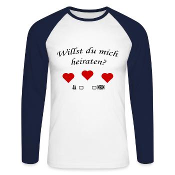 Willst du mich heiraten - Unisex Baseballshirt langarm - Weiß/Navy - Vorne - Nik (191cm)