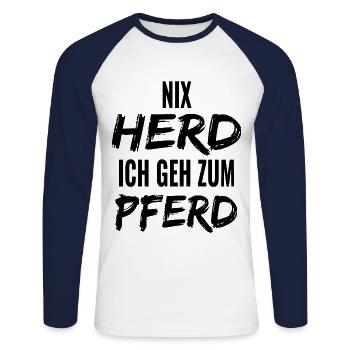 Ich Geh Zum Pferd ! Lustige Pferdesprüche - Unisex Baseballshirt langarm - Weiß/Navy - Vorne - Nik (191cm)