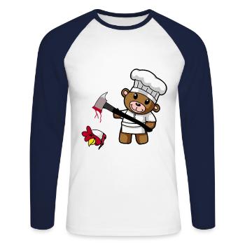 Teddy Bear Fantasy Horror Cook Meat Vegan Chicken - Unisex Long Sleeve Baseball T-Shirt - white/navy - Front - Nik (191cm)