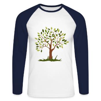 bel arbre vert - T-shirt baseball manches longues Homme - blanc/marine - Devant - Nik (191cm)