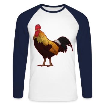Poule de poulet coq - T-shirt baseball manches longues Homme - blanc/marine - Devant - Nik (191cm)
