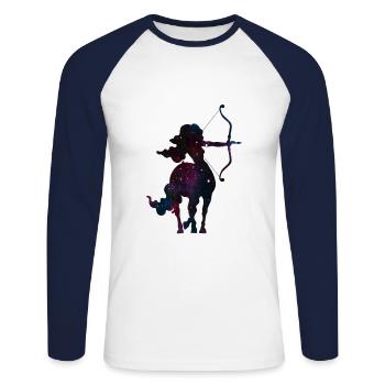 Sagittarius zodiac gift - Unisex Long Sleeve Baseball T-Shirt - white/navy - Front - Nik (191cm)